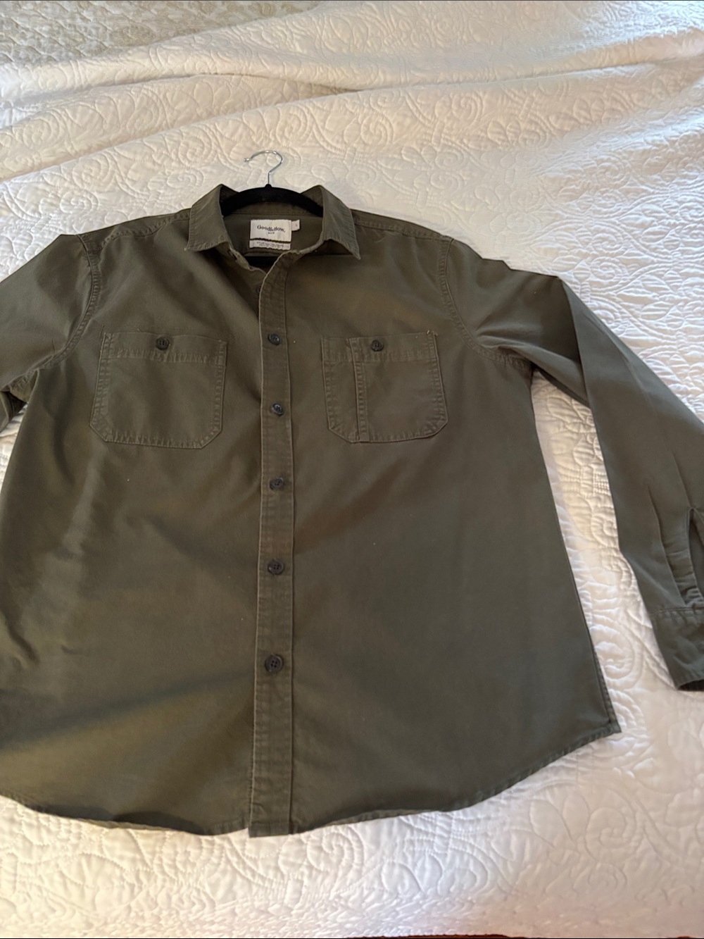 Good fellow & Co. Men's Olive Green Long-Sleeve Button-Down Shirt L